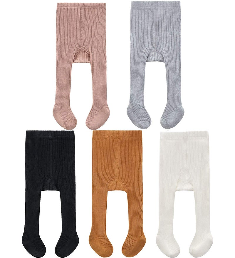 CECORC Baby Tights â€“ Thick Toddlers Girl Leggingsâ€“ Cable Knit Cotton Stockings (0-12 Months, 5 pack (black+white+grey+lightpink+ginger)) - Image 1